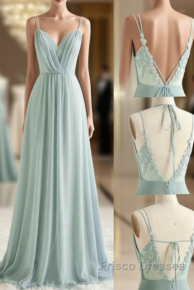A-Line Bridesmaid Dress V Neck / Spaghetti Strap Sleeveless Sexy Floor Length Chiffon / Lace With Appliques Main image