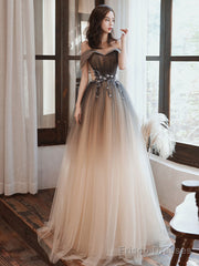 A Line Brown Long Prom Dresses, Off Shoulder Brown Formal Graduation Dresses