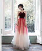 A-Line Burgundy Long Prom Dresses, Burgundy Formal Evening Dress With Velvet