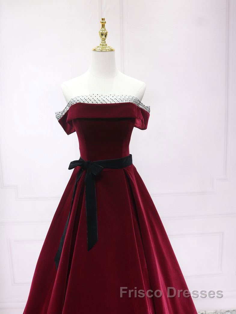 A-Line Burgundy Long Formal Prom Dresses, Burgundy Formal Evening Dresses