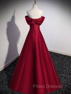 A-Line Burgundy Off Shoulder Long Formal Prom Dress, Burgundy Evening Dress