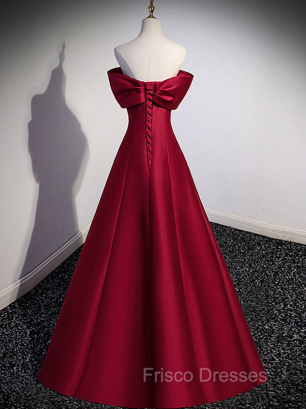 A-Line Burgundy Off Shoulder Long Formal Prom Dress, Burgundy Evening Dress