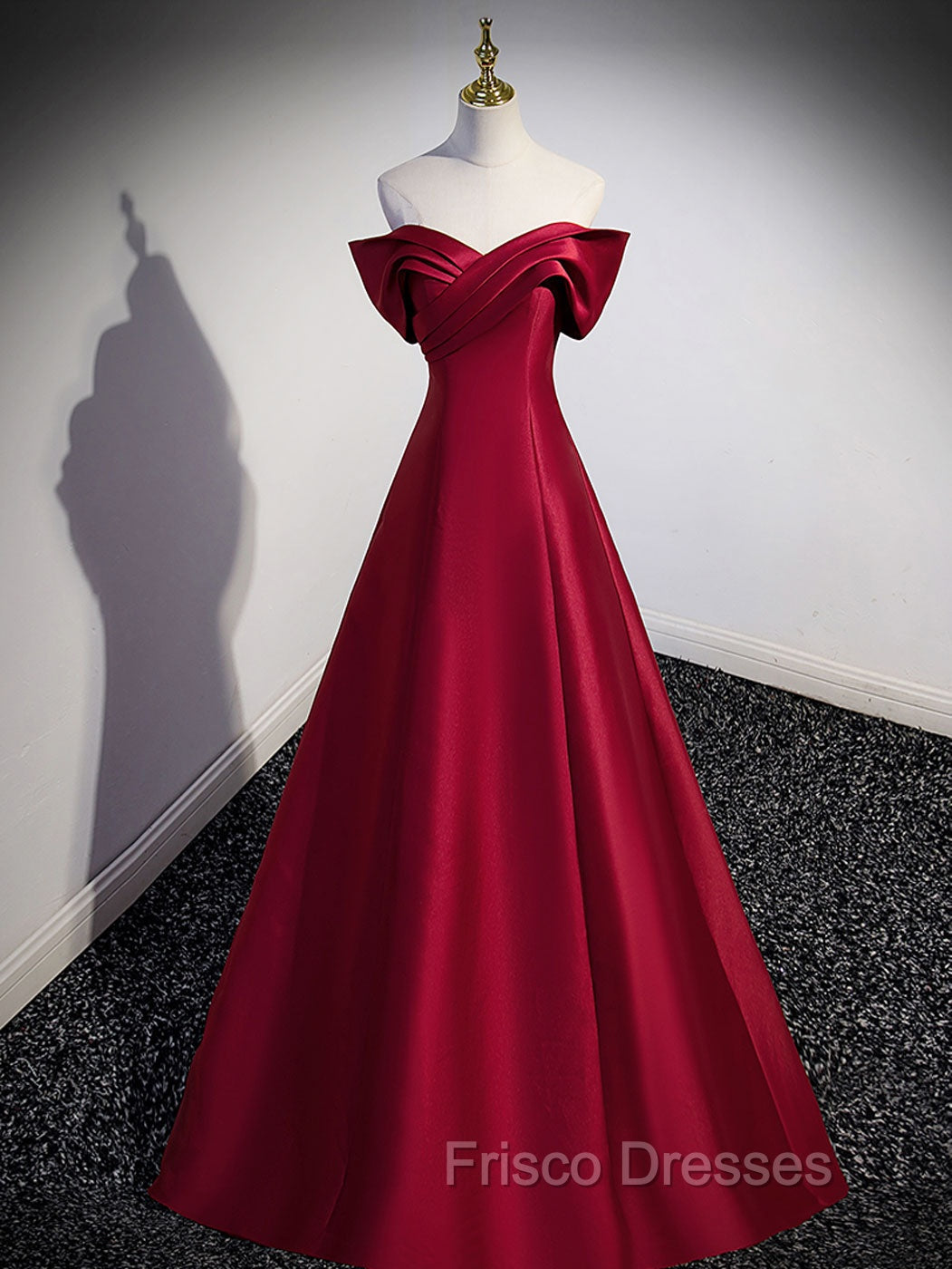 A-Line Burgundy Off Shoulder Long Formal Prom Dress, Burgundy Evening Dress