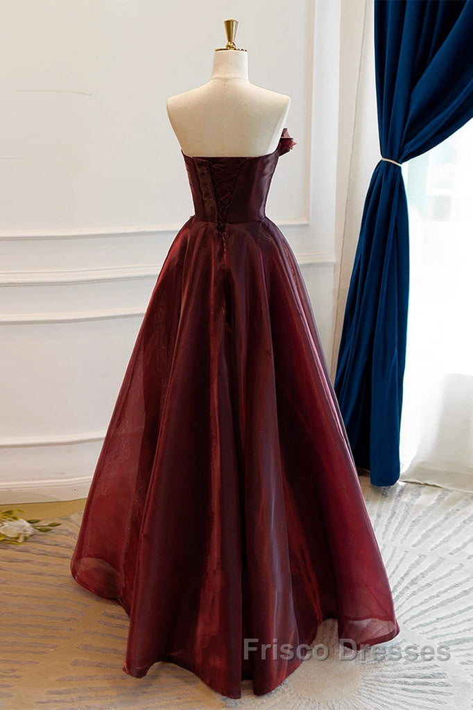 A-Line Burgundy Organza Burgundy Long Formal Prom Dress, Burgundy Long Evening Dress Secondary image