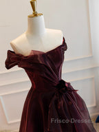A-Line Burgundy Organza Burgundy Long Formal Prom Dress, Burgundy Long Evening Dress