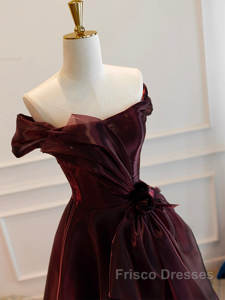 A-Line Burgundy Organza Burgundy Long Formal Prom Dress, Burgundy Long Evening Dress