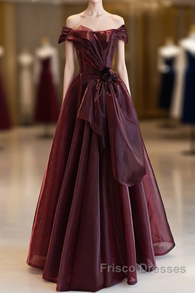 A-Line Burgundy Organza Burgundy Long Formal Prom Dress, Burgundy Long Evening Dress