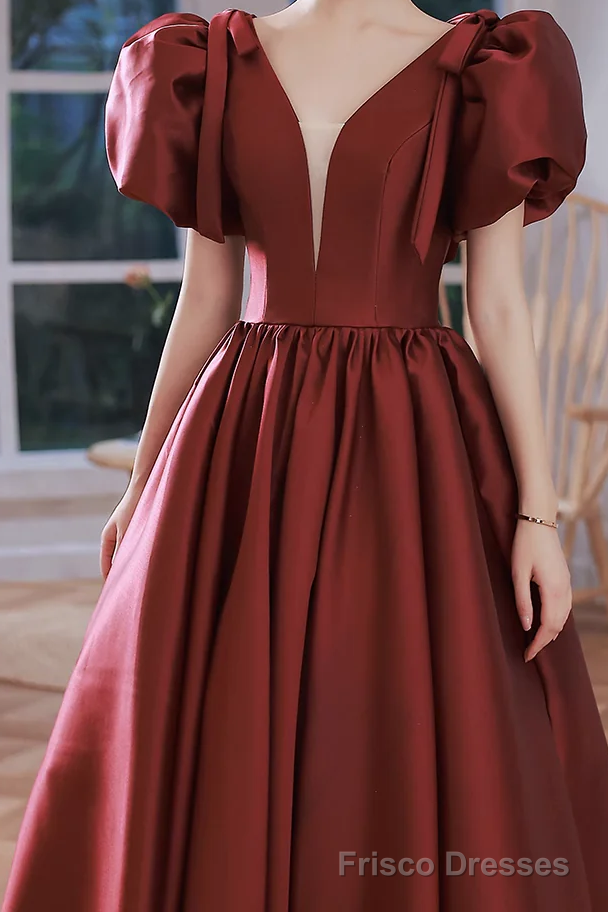 A line Burgundy Party Dresses Long Satin Prom Dresses