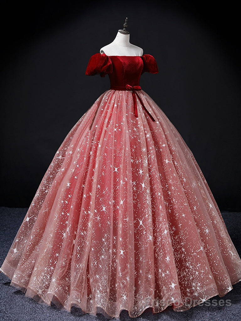 A-Line Burgundy/Pink Tulle Long Prom Dress, Burgundy/Pink Sweet 16 Dress Secondary image