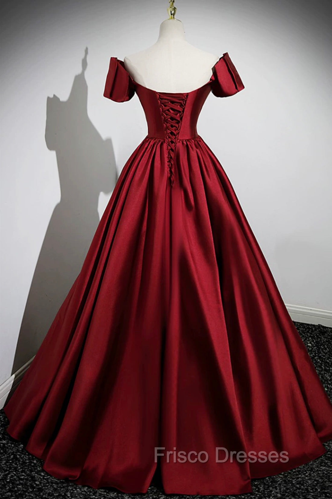 A-Line Burgundy Satin Floor Length Formal Prom Dress, Off the Shoulder New Party Dress