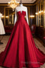 A-Line Burgundy Satin Long Formal Prom Dress, Burgundy Long Formal Dress