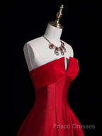 A-Line Burgundy Satin Long Formal Prom Dress, Burgundy Long Formal Dress