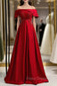 A-Line Burgundy Satin Off the Shoulder Beading Formal Prom Dress