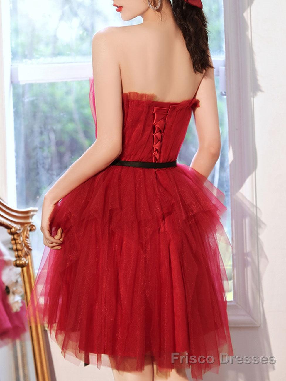 A Line Burgundy Short Prom Dresses, Cute Burgundy Homecoming Dress Secondary image