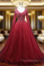 A-line Burgundy V-neck Beading Formal Prom Dress