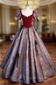 A-Line Burgundy Velvet Short Sleeve Bow Formal Prom Dress
