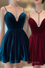 A-Line Burgundy Velvet Spaghetti Straps Backless Homecoming Dress
