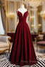 A-Line Burgundy Velvet Spaghetti Straps Formal Prom Dress