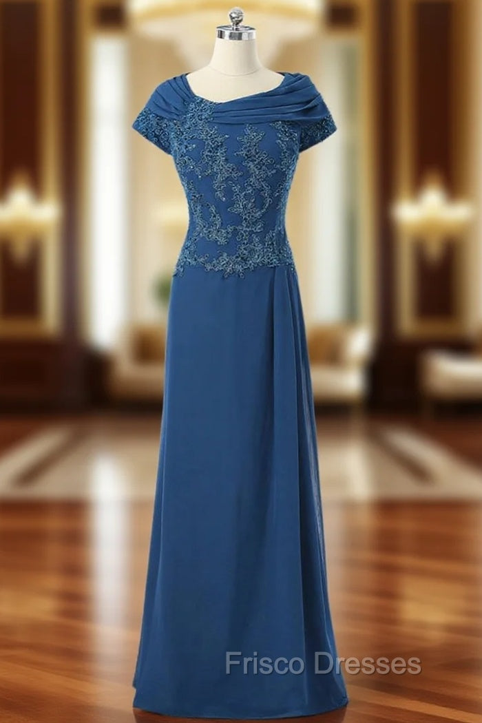 A-line Cap Sleeves Royal Blue Mother Of The Bride Dress