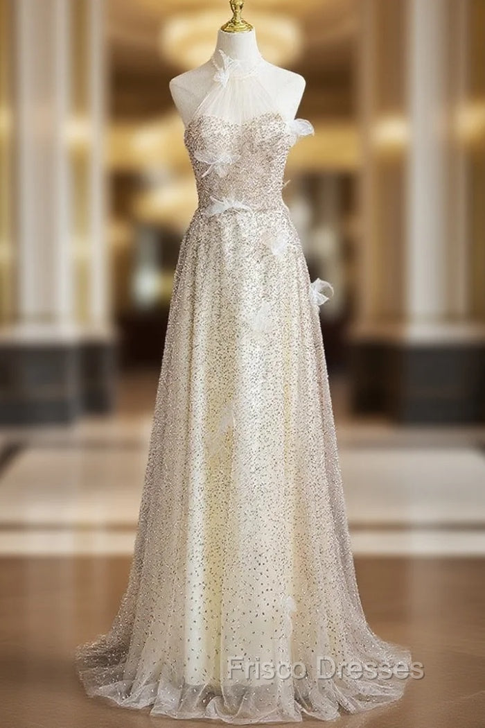 A-line Champagne Halter Sequins Formal Prom Dress Main image