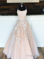 A Line Champagne Lace Wedding Dresses, Champagne Lace Prom Formal Evening Dresses With Corset Back