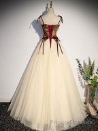 A line  champagne long Formal Prom Dresses, champagne tulle formal evening Dresses