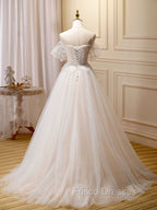 A Line Champagne Long Formal Prom Dress, Lace Champagne Long Formal Dress