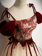 A line Champagne Long Formal Prom Dress, Champagne Formal Gown With Beading Velvet