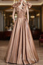 A-line Champagne Satin Bow Formal Prom Dress