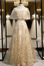 A-Line Champagne Tulle Appliques Formal Prom Dress