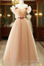 A-Line Champagne Tulle Long Formal Prom Dress, Champagne Long Formal Dress