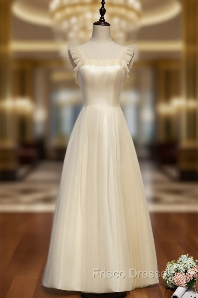 A-Line Champagne Tulle Straps Ankle Length Formal Prom Dress Main image