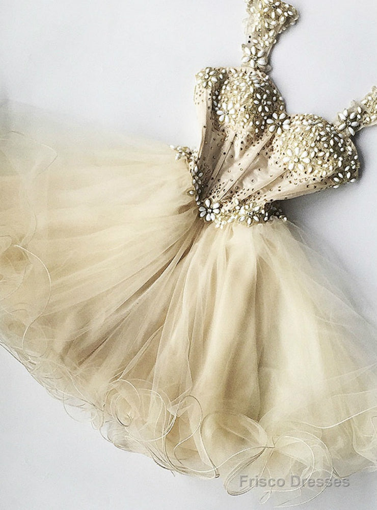 A-Line Champagne Tulle Straps Short Homecoming Dress Main image