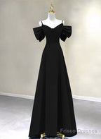 A-Line Chiffon Black Off Shoulder Sweetheart Prom Dress, Black Chiffon Party Dress