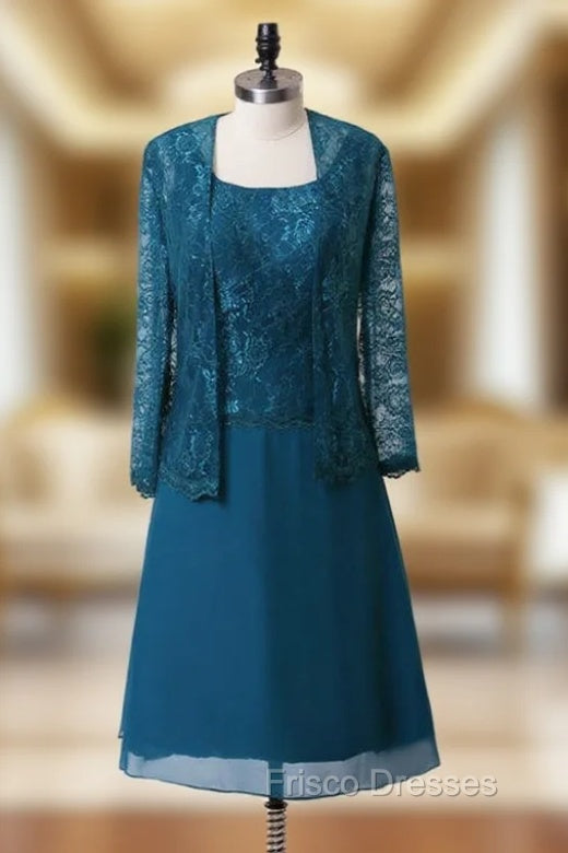 A-line Chiffon Lace Blue Mother Of The Bride Dress With Jacket