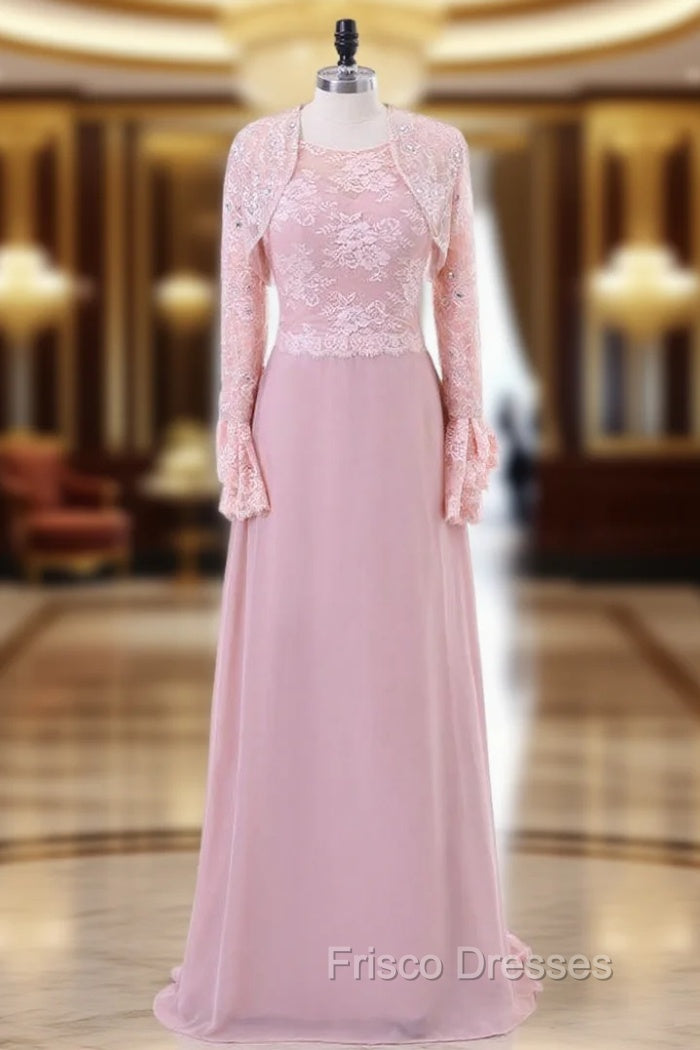 A-line Chiffon Lace Pink Mother Of The Bride Dress