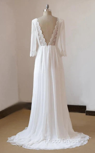 A-Line Chiffon Lace White  Satin Weddig Dress Secondary image