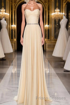 A-Line Chiffon Long Formal Prom Dresses, Sweetheart Neck Chiffon Formal Dresses