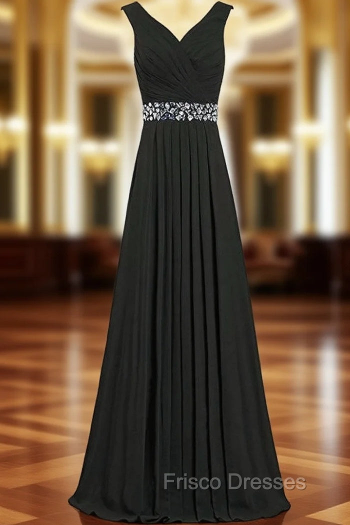 A-Line Chiffon V-neck Floor Length Bridesmaid Dress With Beading Main image