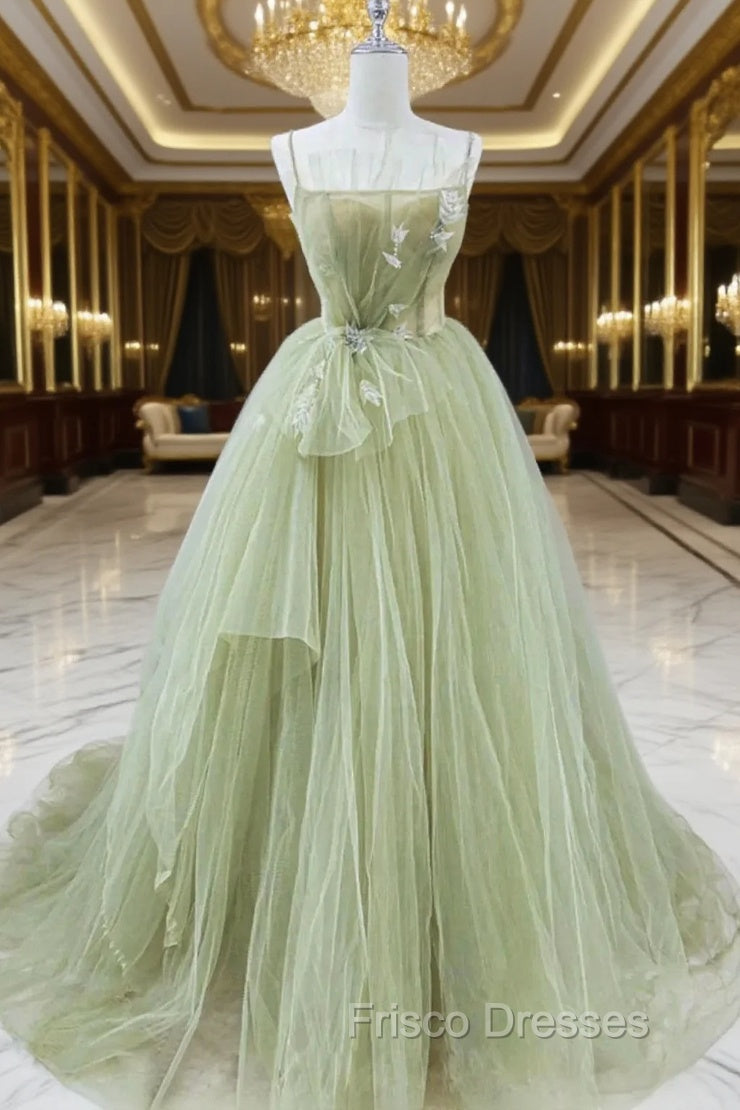 A Line Corset Back Sage Green Tulle Long Dress Main image