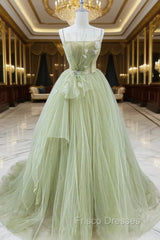 A Line Corset Back Sage Green Tulle Long Dress