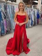 A Line Cowl Neck Satin Prom Dress With Slit