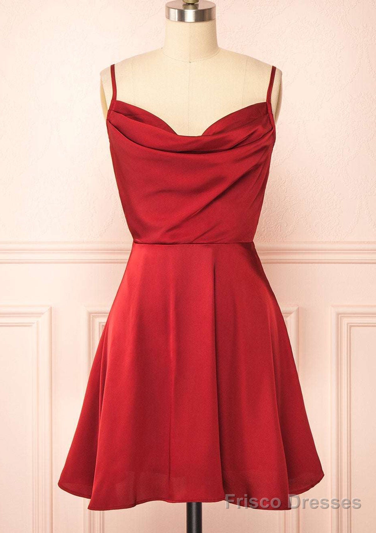 A-Line Cowl Neck Sleeveless Short/Mini Charmeuse Red Homecoming Dress With Pleated Main image