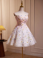 A-Line Cute Sweetheart Neck Flower Short Prom Dress, Flower Sequin Homecoming Dress