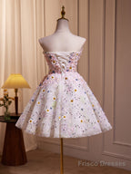 A-Line Cute Sweetheart Neck Flower Short Prom Dress, Flower Sequin Homecoming Dress