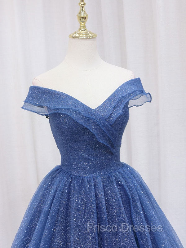 A-Line Dark Blue Tulle Long Formal Prom Dress, Blue Formal Evening Dress Secondary image