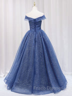 A-Line Dark Blue Tulle Long Formal Prom Dress, Blue Formal Evening Dress