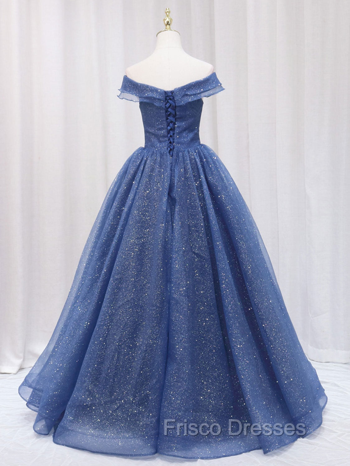 A-Line Dark Blue Tulle Long Formal Prom Dress, Blue Formal Evening Dress
