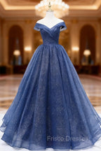 A-Line Dark Blue Tulle Long Formal Prom Dress, Blue Formal Evening Dress