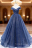 A-Line Dark Blue Tulle Long Formal Prom Dress, Blue Formal Evening Dress